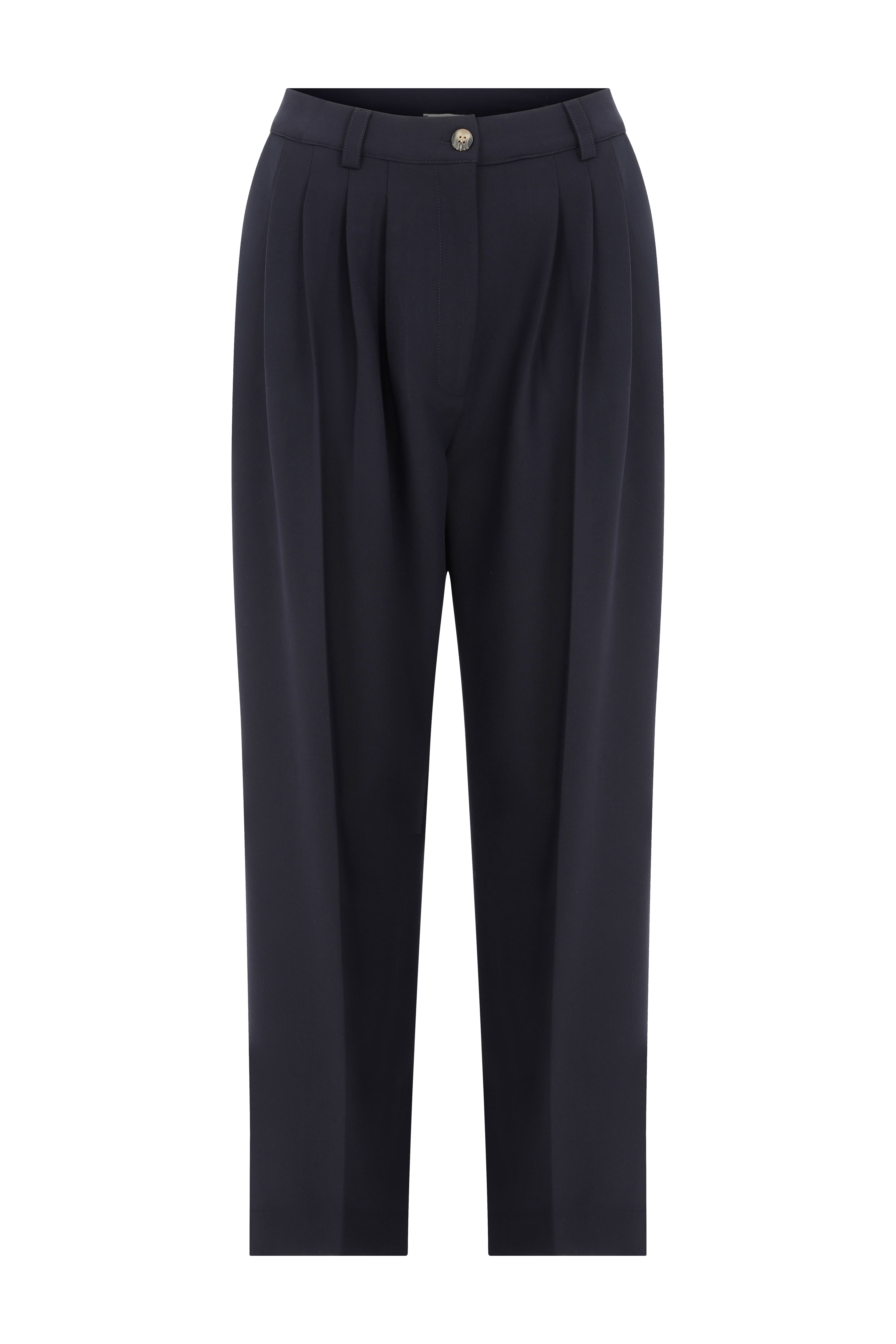 ARELLA Pleated Navy Blue Trousers